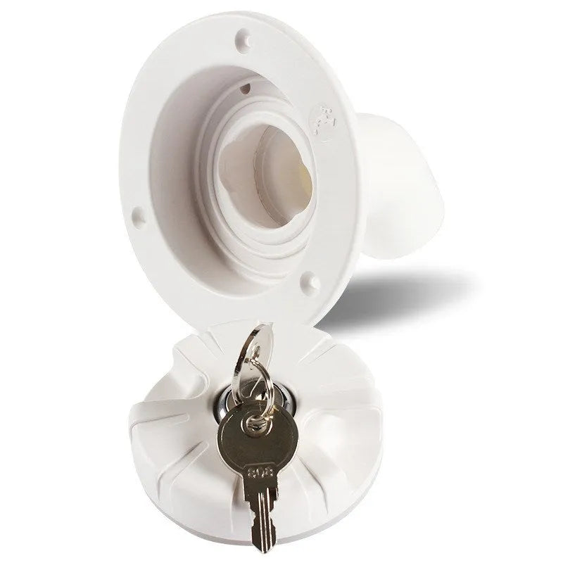 White RV gravity water filling port with 80mm hole and 38mm pipe inner diameter for recreational vehicles
