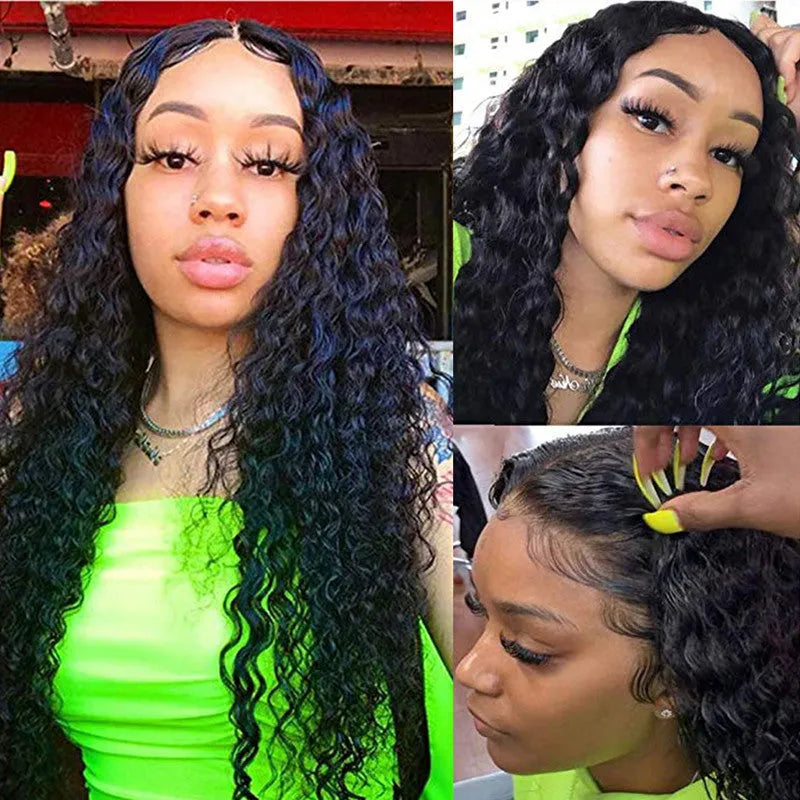 Corn perm long black wig with medium-long pyrofilament hair and long bangs