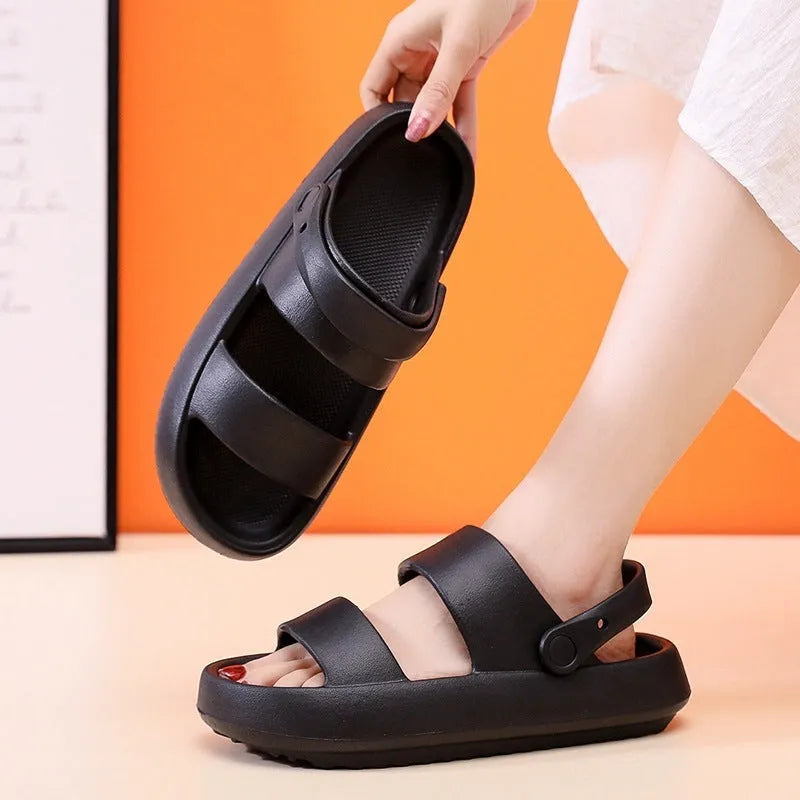 Unisex adjustable sandals with 3cm thick EVA bottom in beige colour