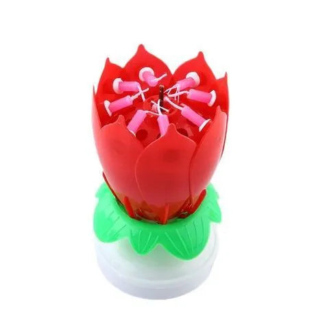 Set of eight musical lotus candles in lotus flower shape, 11cm diameter, available in yellow, rose red, purple, blue, red