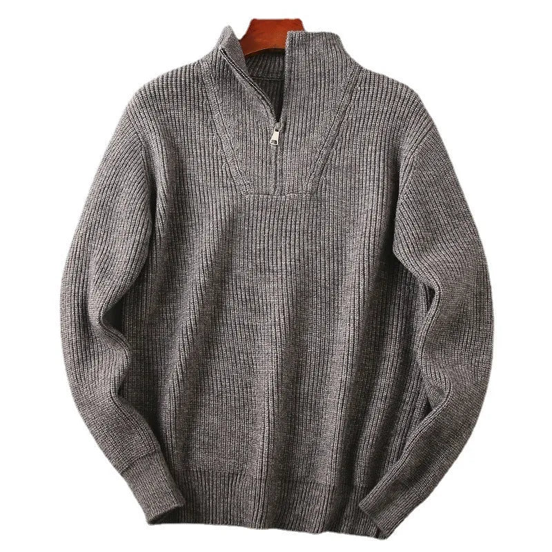 Men's cotton half-zip sweater in beige, plus size bat wing knitwear