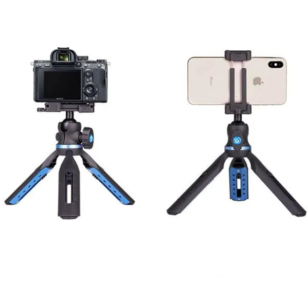 Black desktop phone tripod compatible with Apple iPhone and Huawei P30 models