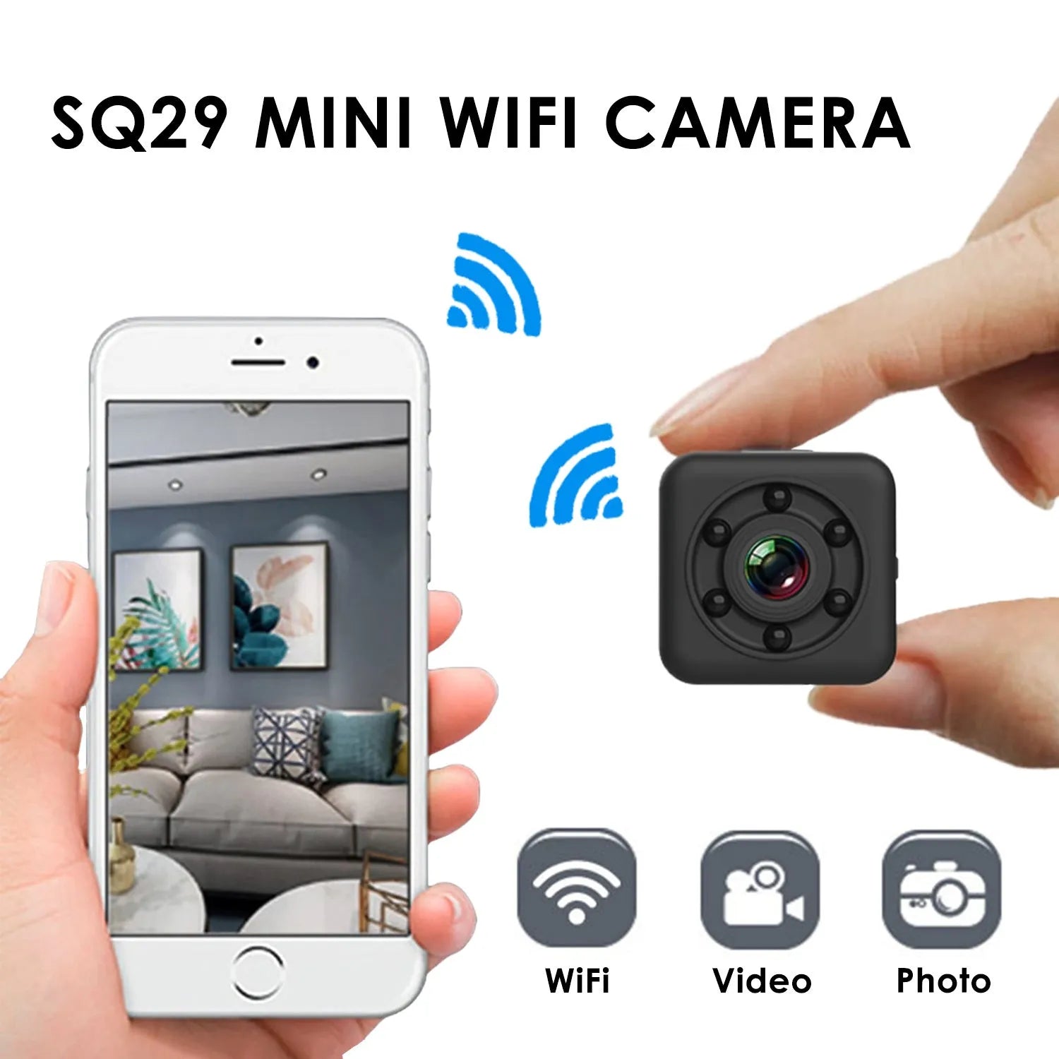 SQ29 black waterproof sports camera with MicroUSB port for extended outdoor recording.
