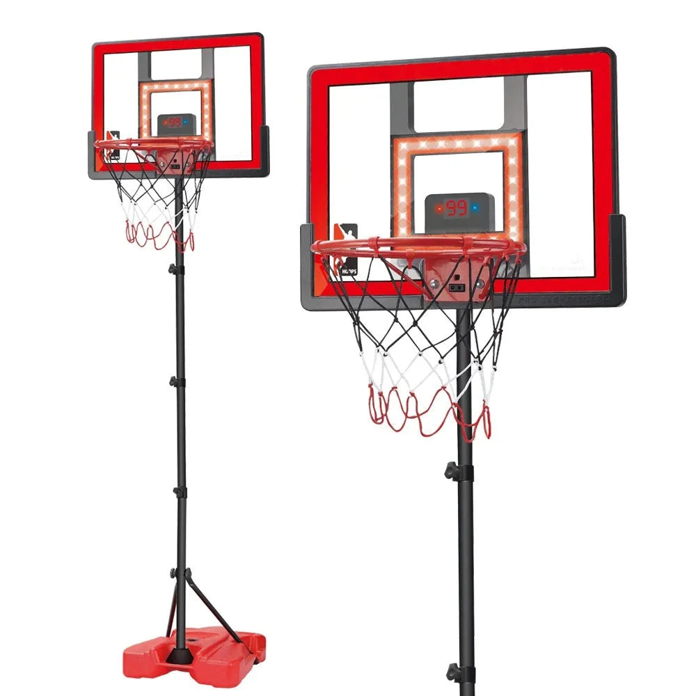 Mute Scoring Dunk outdoor folding hoop with LED backboard, red and white options, adjustable height