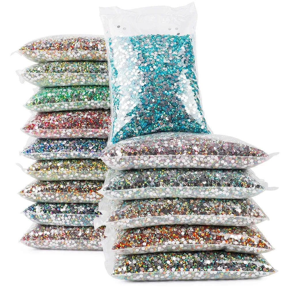 Flat plastic and resin nail rhinestones with electroplated finish in multiple colour options