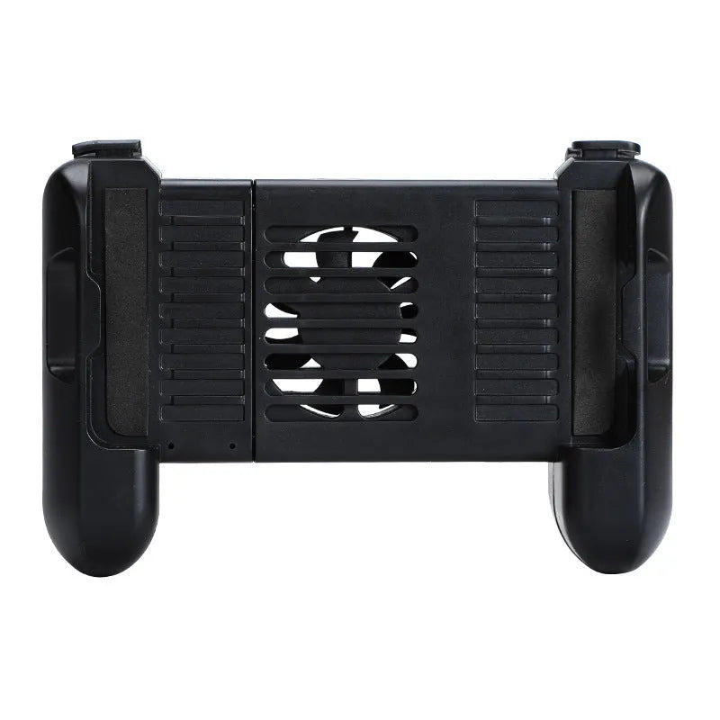 Black cooling Bluetooth mobile game controller for Apple iPhone, showing compact design.