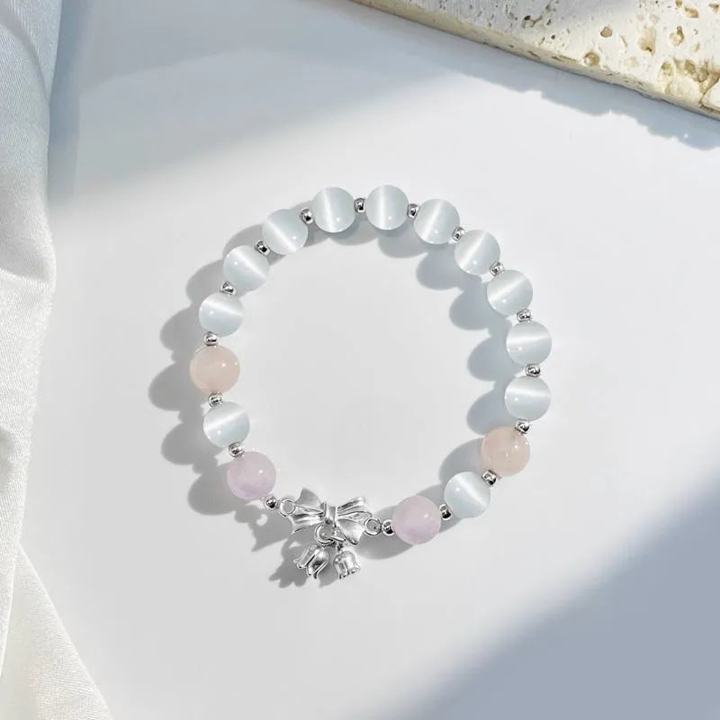 Lavender purple bowknot bracelet with 10mm opal crystal centrepiece for women