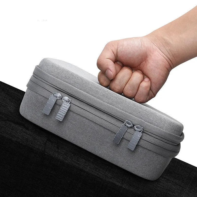 Black EVA digital storage organiser bag showing double layer compartments for headphones and cables