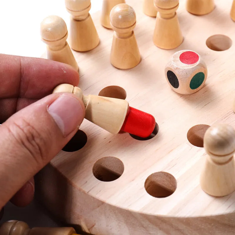 Beech wood children's memory chess game with storage box for colour education