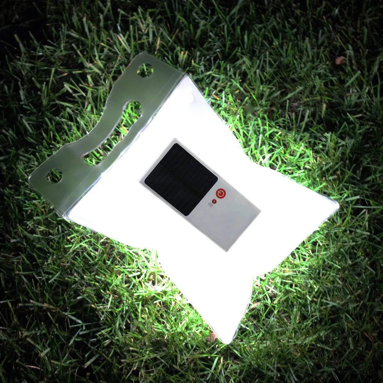 White inflatable solar light with LED lamp for camping and emergency outdoor use, deflated size 310x203x10mm