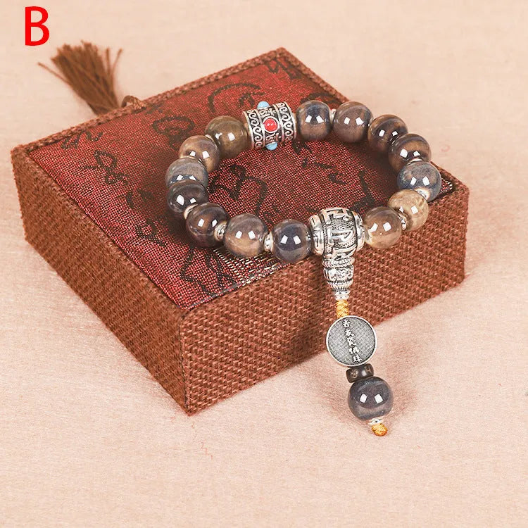 Men's gradient ceramic bracelet with Yonghe Blessing beads in natural colours