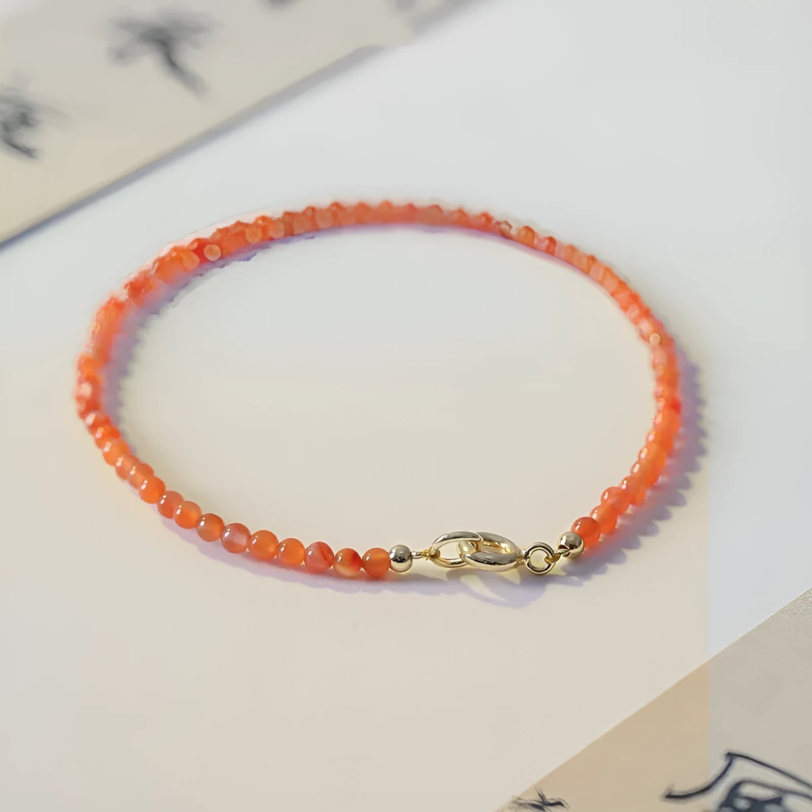 Women's natural southern red agate bracelet in cherry red colour with 3mm cut surface beads