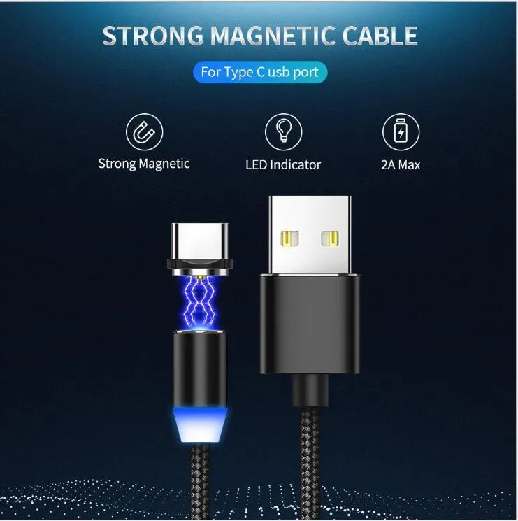 YBD 1 metre magnetic LED charging cable with cotton yarn weave and black aluminium connector
