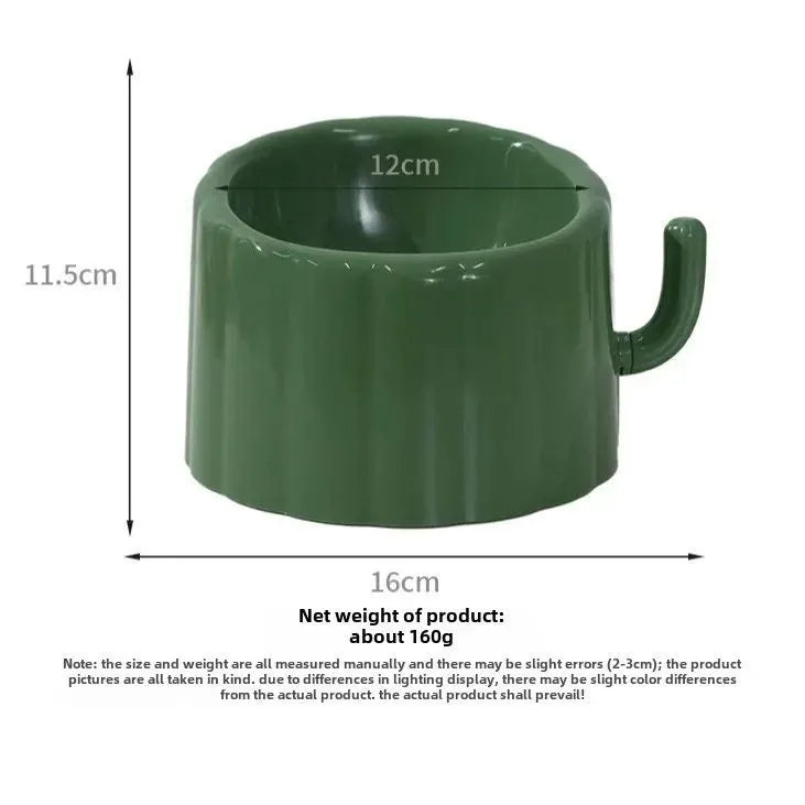 Green high-stand cat bowl with cactus design and a large opening.