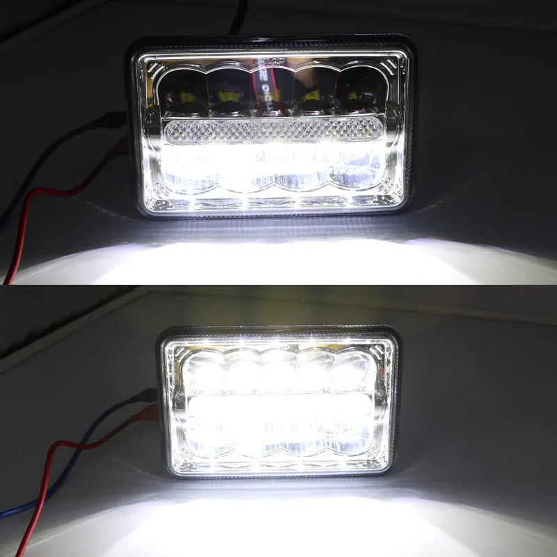 5 inch square LED car headlight in black die-cast aluminium housing with PC lens