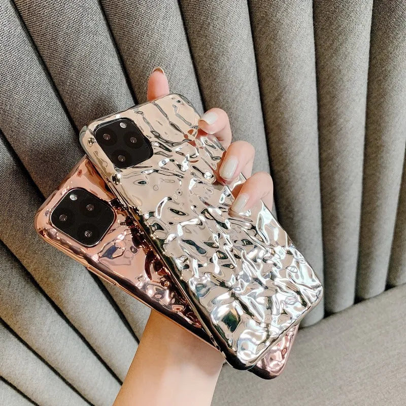Folded TPU iPhone back cover case in rose gold or silver electroplated finish