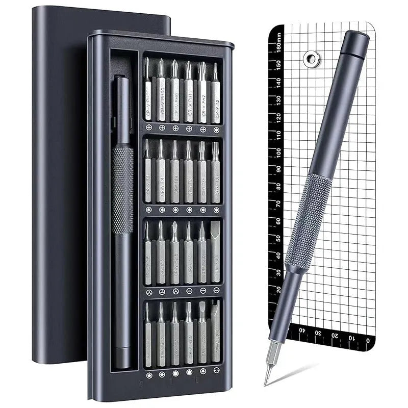 25-in-1 magnetic precision screwdriver set with knurled handle and chrome vanadium steel bits