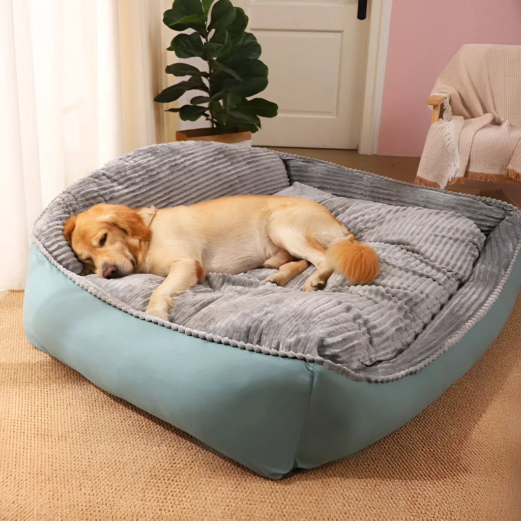 Light green winter dog bed with removable washable cover in velvet and PP cotton, available in four sizes