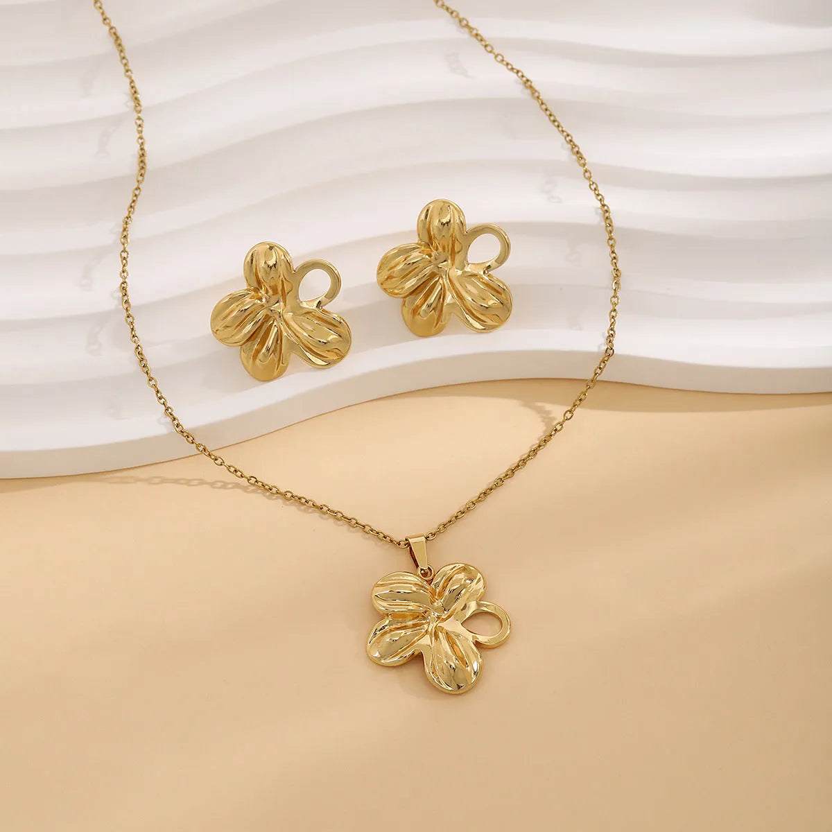 Geometric leaves and love heart earrings and necklace set in stainless steel electroplated finish multiple colour options