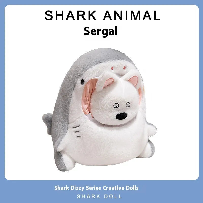 Detachable plush doll in shark theme, 30cm size, showing soft plush fabric and colourful design