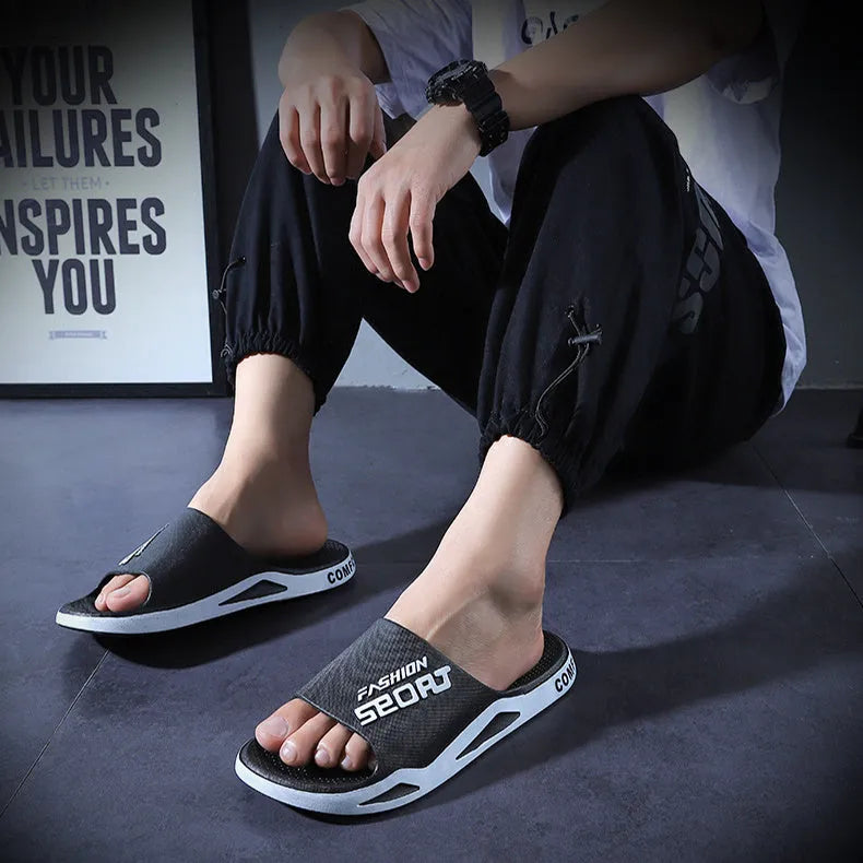 Unisex non-slip PVC beach bathroom slippers in black, open toe, youth trend style