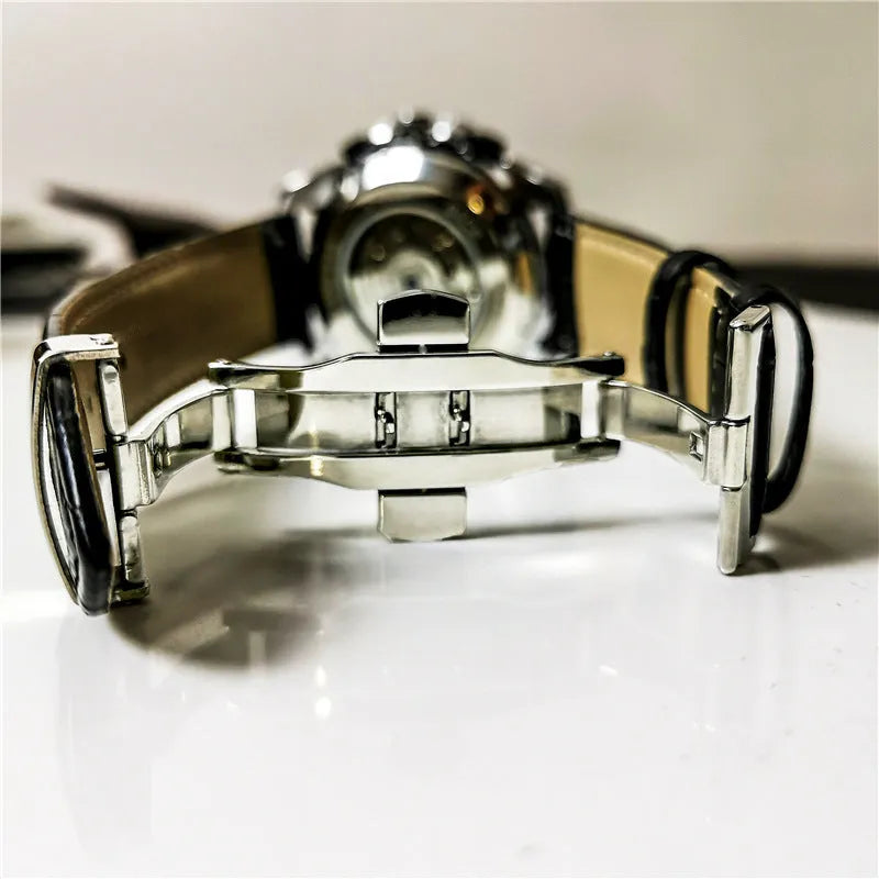 Men's automatic mechanical watch with stainless steel case in various colour options.