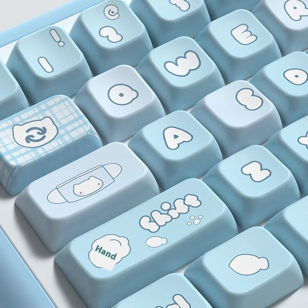 Watercolour cat design custom mechanical keyboard keycaps in a full 138 or 158 key set.