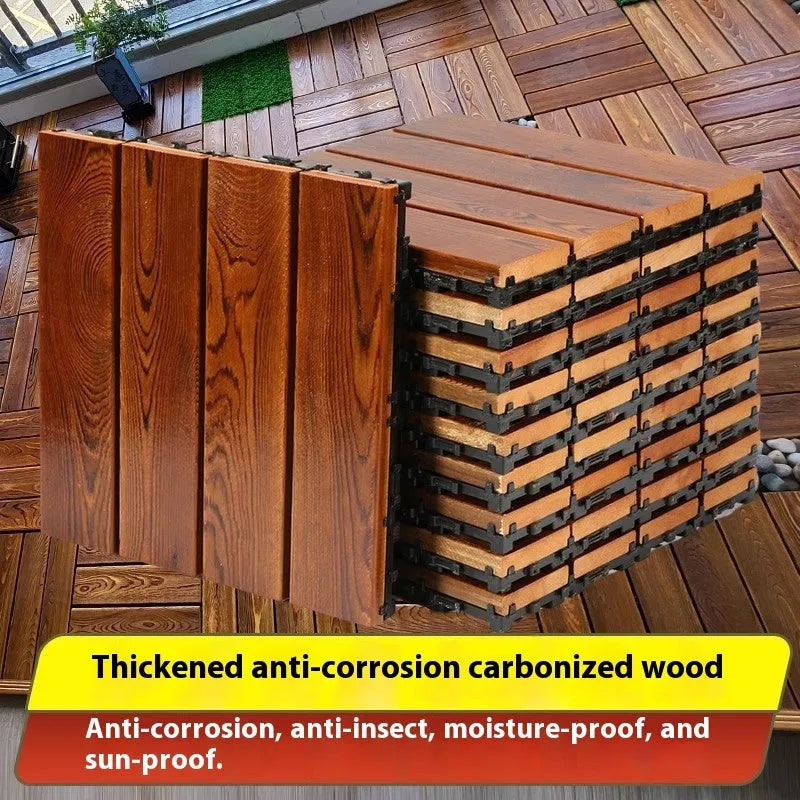 Camphor pine wood flooring tiles measuring 30x30cm with modern simplicity styling
