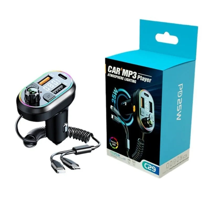 C29 Black portable multifunctional car charger with Bluetooth FM transmitter and USB output