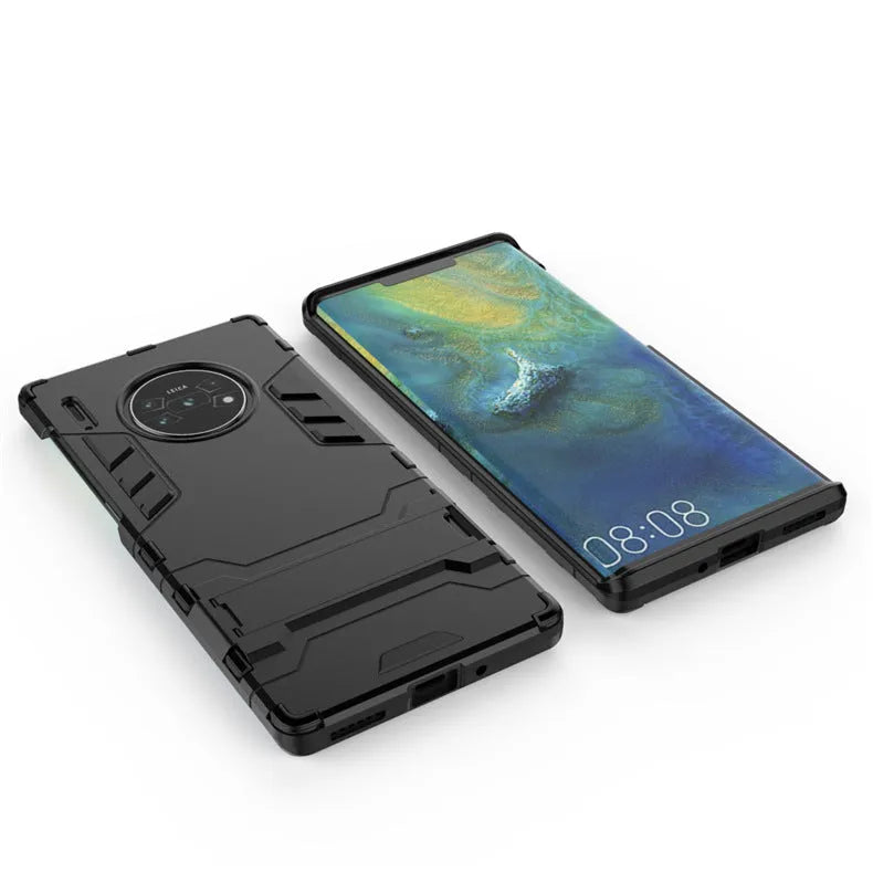 Drop-resistant TPU PC phone case with invisible bracket in pure black, compatible with Huawei models
