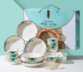 Flower In Ink 22-piece bone china style porcelain dinner set with floral pattern bowls spoons and plates
