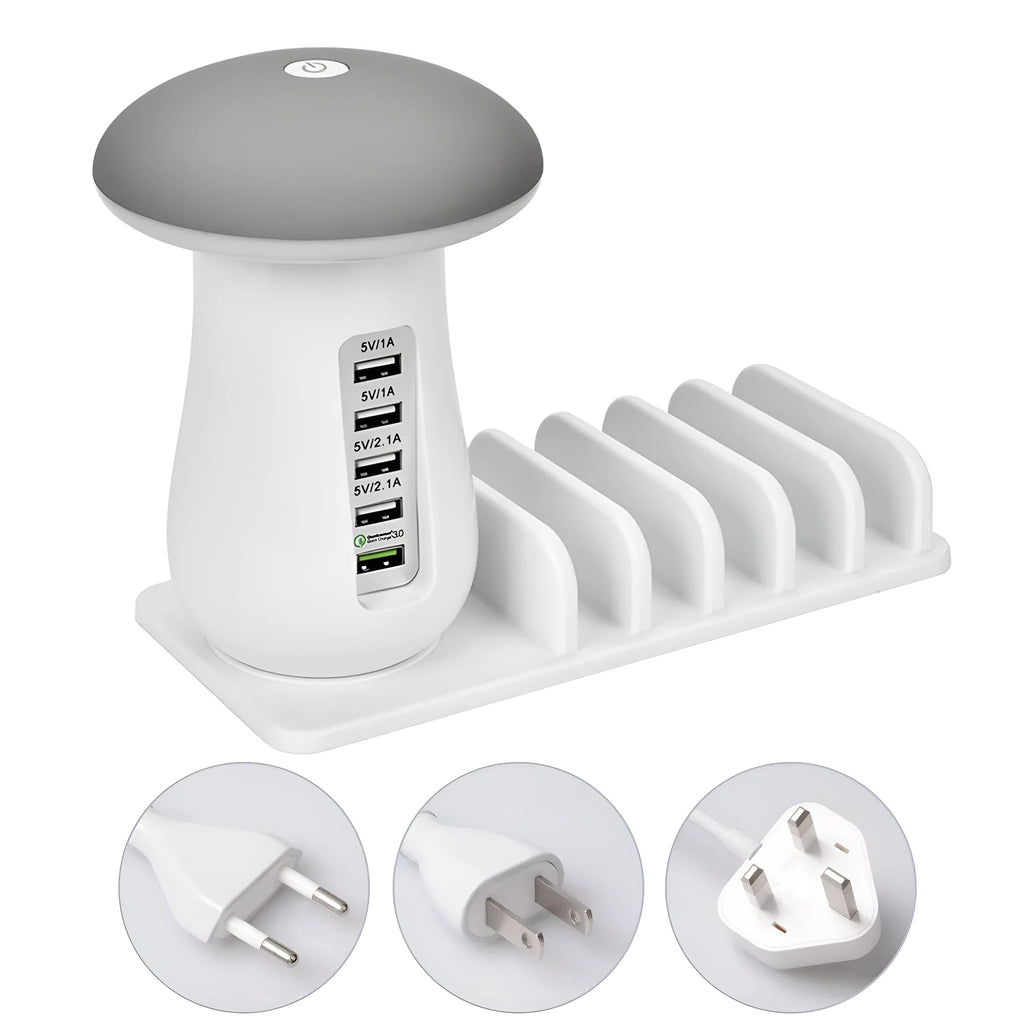 Mushroom-shaped 5-port USB charging dock station with LED lamp for Android Galaxy devices