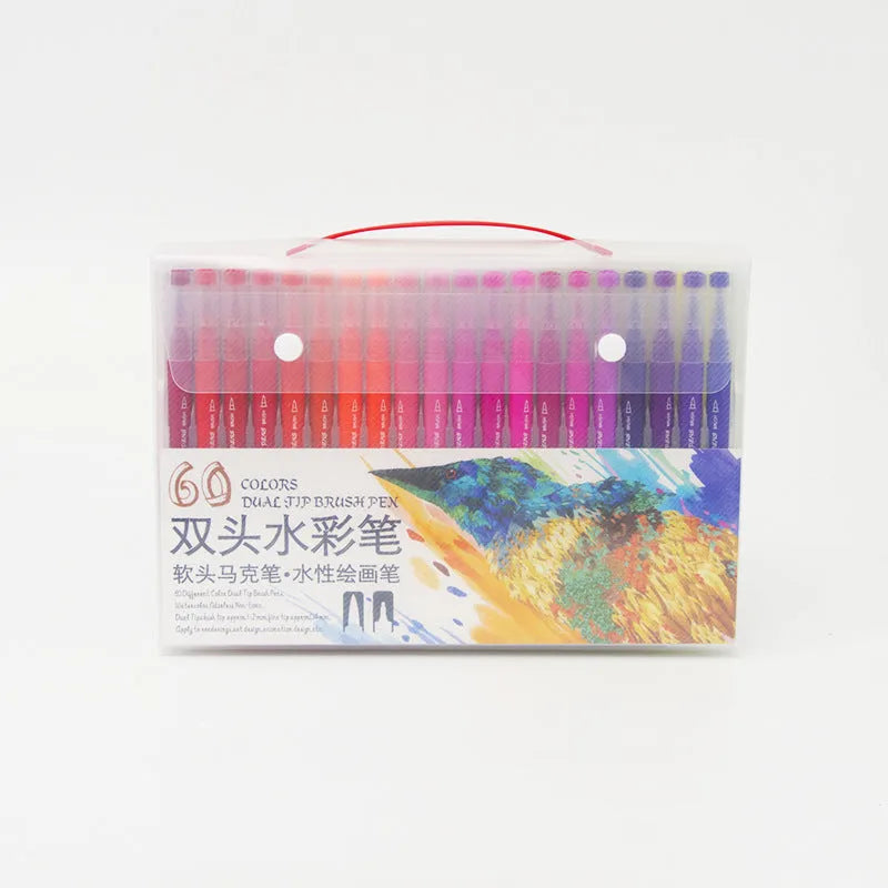 Set of 48 double-ended soft-tip watercolour pens in a polypropylene box