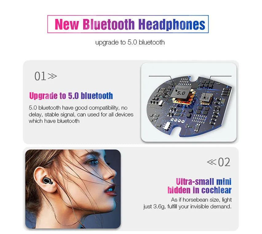 Wireless Bluetooth headset earbud in black with battery display