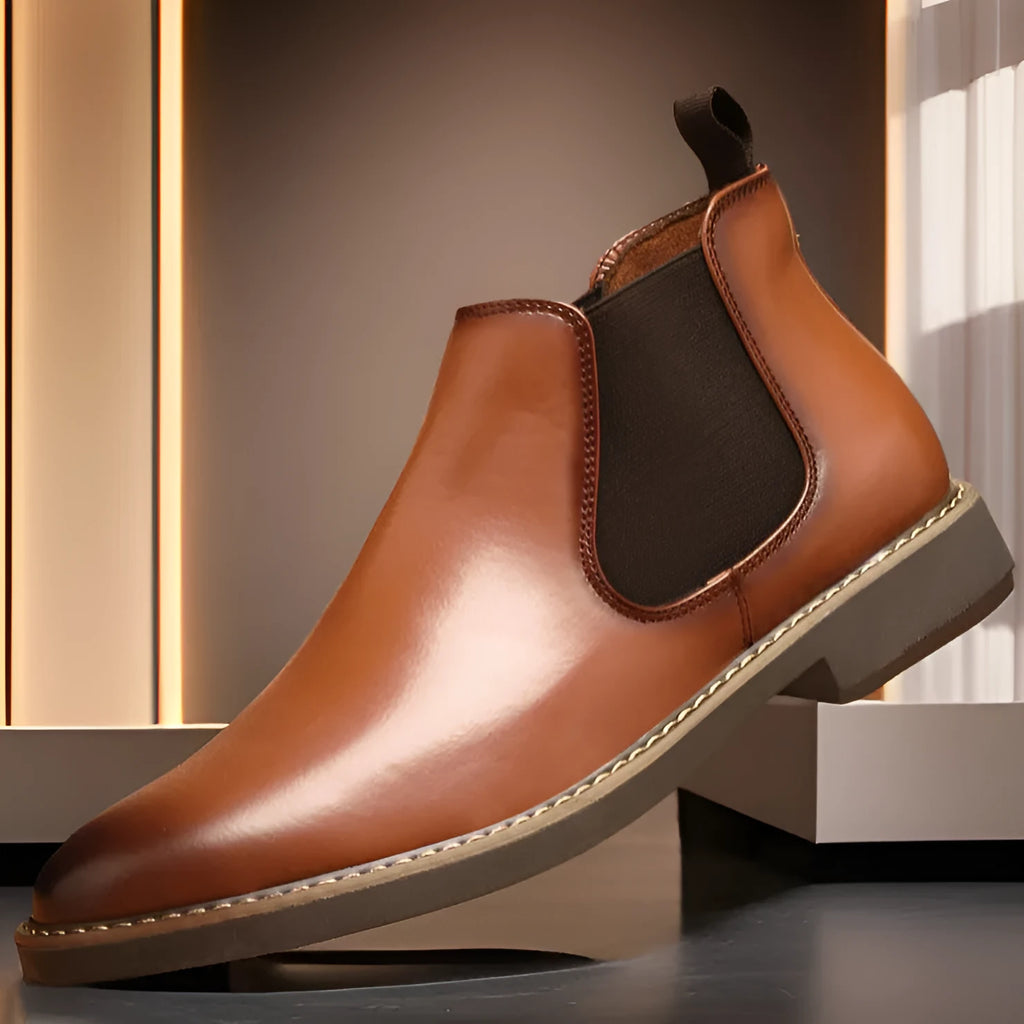 Men's black mid-calf boots with a square heel and artificial PU leather upper.