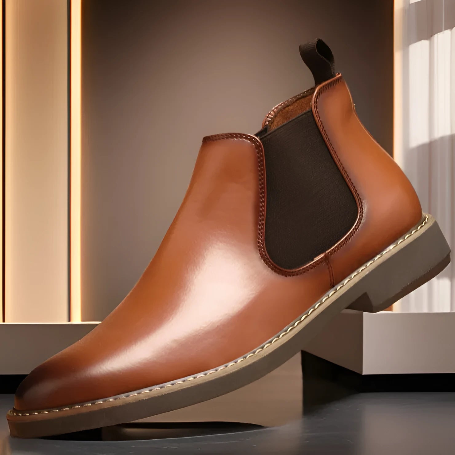 Men's black mid-calf boots with a square heel and artificial PU leather upper.