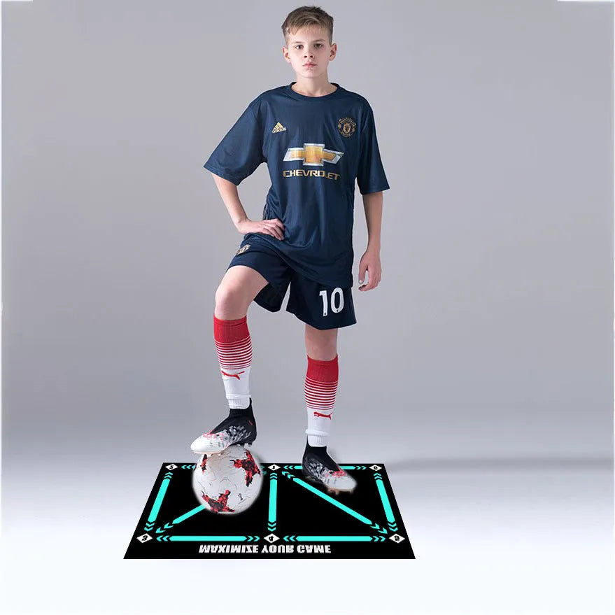 Black football training mat measuring 60cm by 90cm with non-slip surface