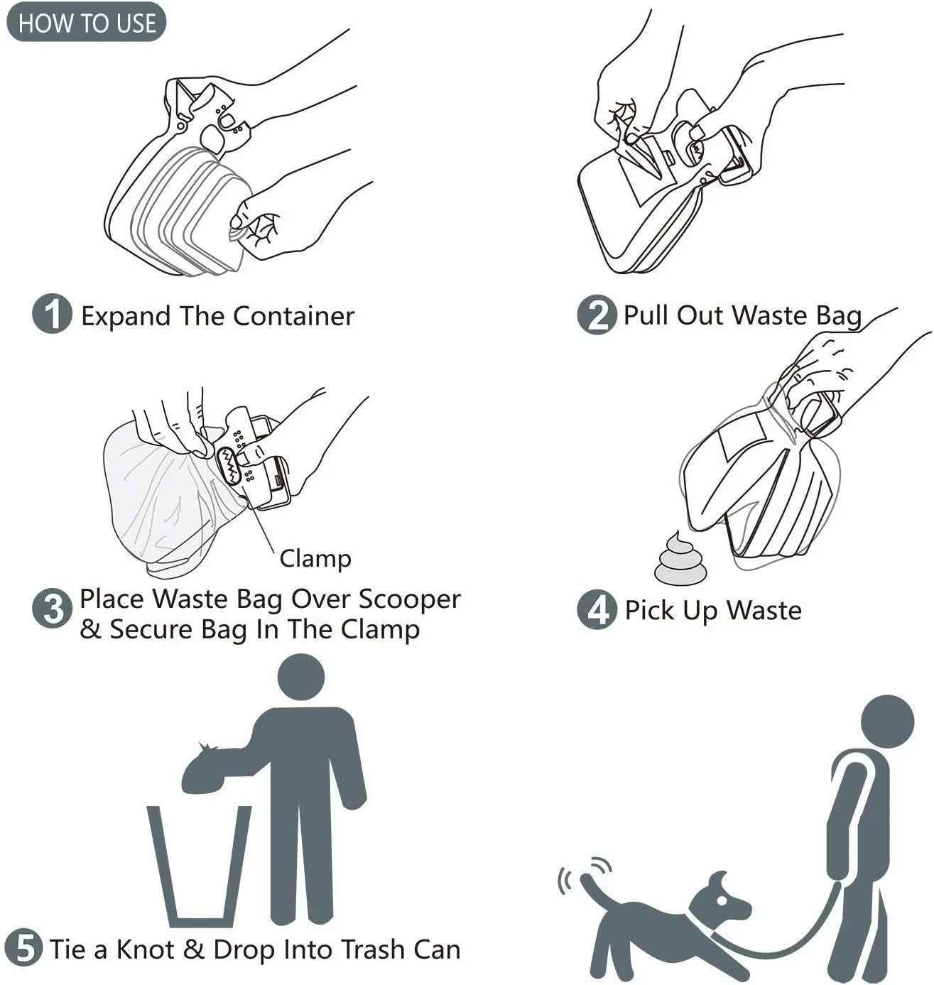 Blue portable pooper scooper with clip and bag dispenser for dog waste cleanup.