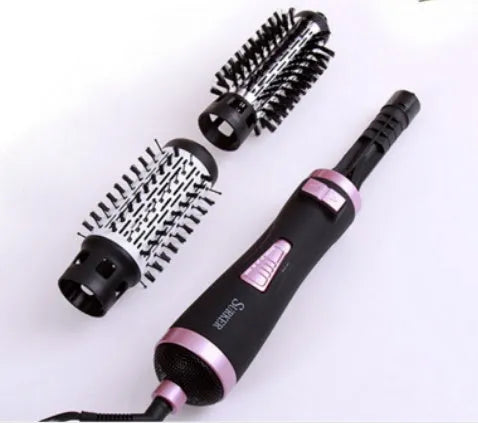 Red 2 in 1 hair dryer rotary brush styling tool with 3-speed control and 360-degree plug