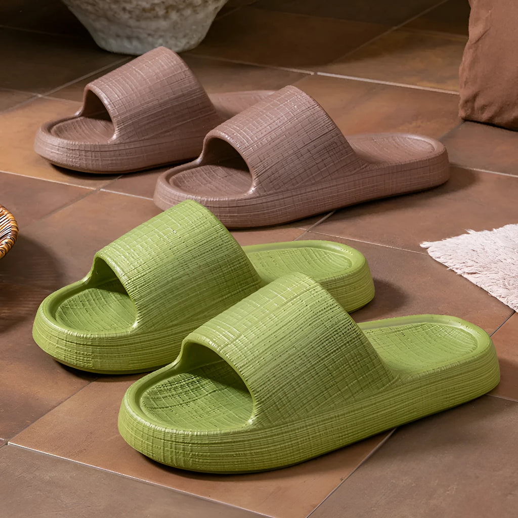 Soft EVA non-slip toe ring flip flop slippers for adults in multiple colour options on a plain background.