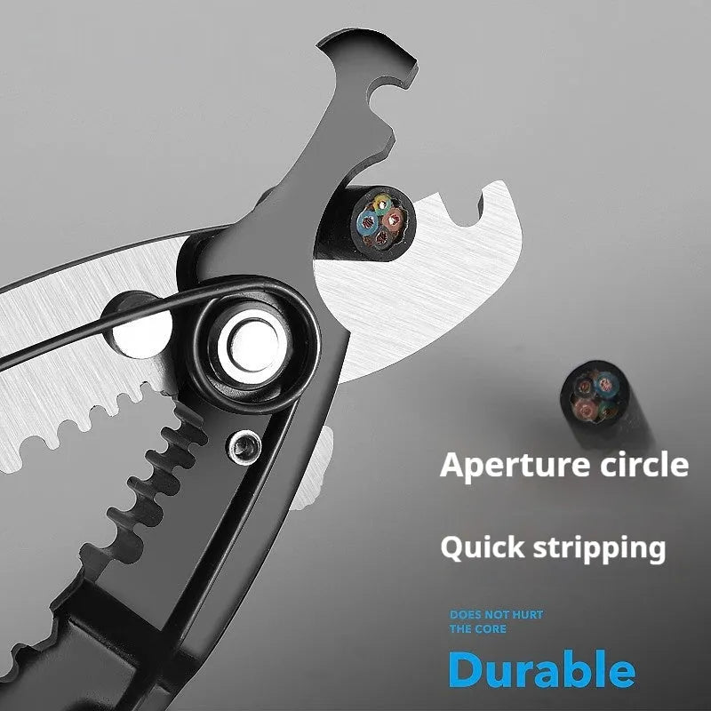 Box mounted automatic wire stripping pliers with high carbon steel blades for electrical cable work