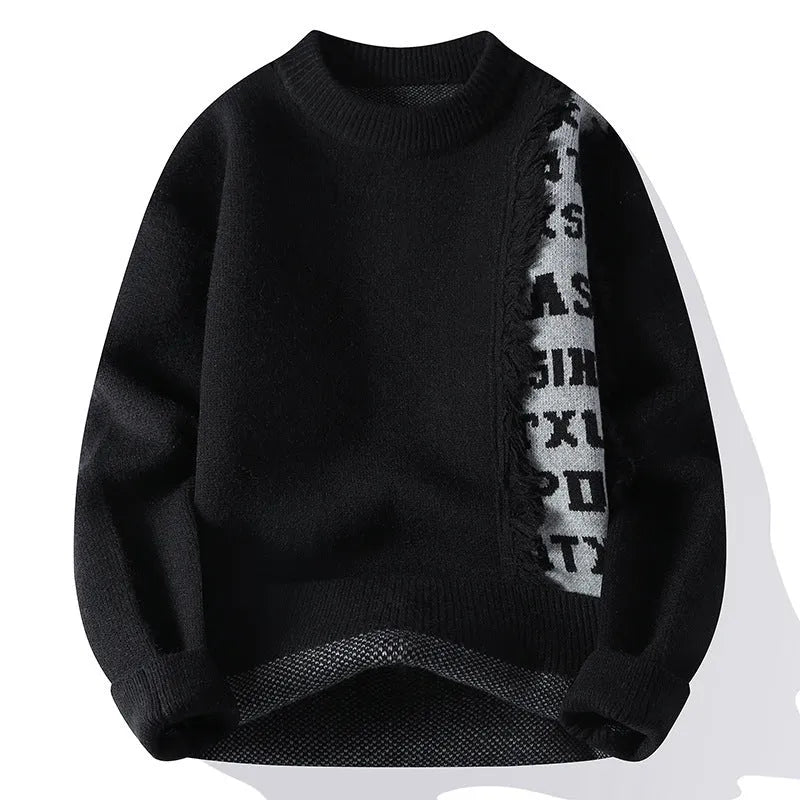 Men's loose fit knitted pullover sweater with ribbed pattern hemline in multiple colour options