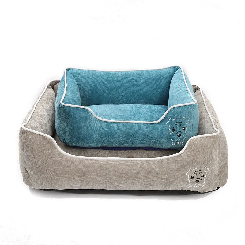 Bite resistant corduroy dog kennel in Blue colour, size XL, with dimensions 70 x 53 x 20 cm