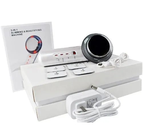 Handheld ultrasound EMS infrared body slimming device with electrode sheet and cable, 25.2x18x7.2cm