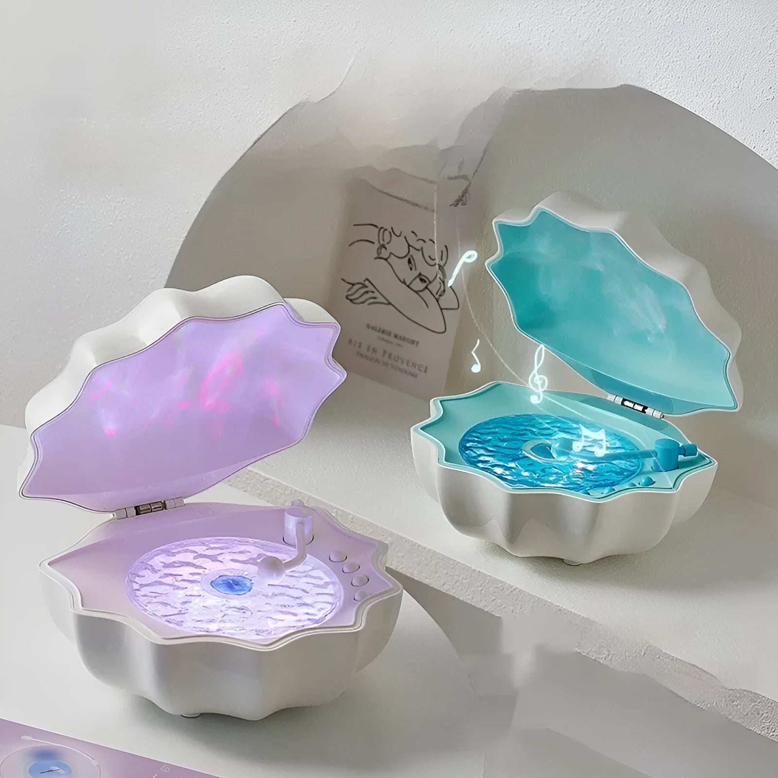 Wireless Bluetooth mini shell light stereo speaker in Aurora Purple with wave light on