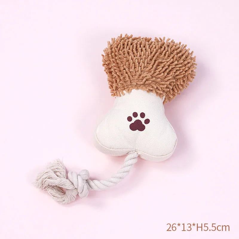 Cotton rope dog toy with canvas and sound, bone and frisbee shapes