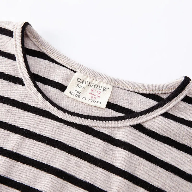Striped cotton long sleeve t-shirt for baby girls in black or red colours with size options from 80 to 104