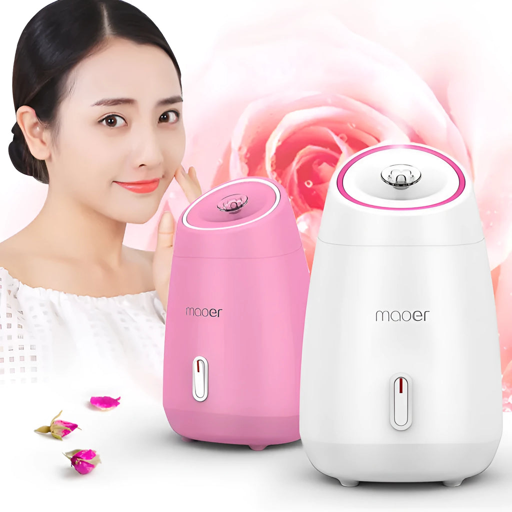 Nano ionic face steamer in pink or white for facial hydration and blackhead removal