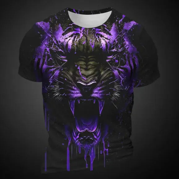 Men's 3D tiger pattern short sleeve T-shirt digital printing polyester fabric