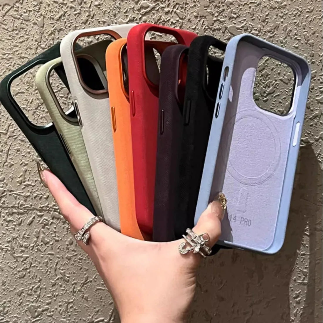 Magnetic velvet iPhone case in silver grey colour with shockproof hard case design